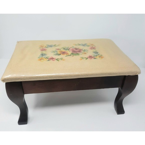 Antique Millersburg‎ Foot Stool Original Plastic Needlepoint 7.5 High 14.25 Long